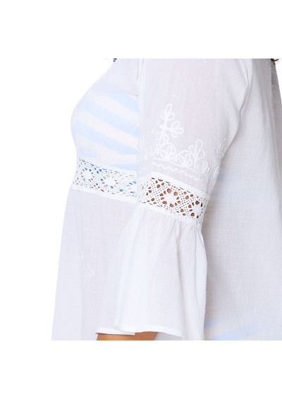 Tunika plażowa White 8236 z długim rękawem biała