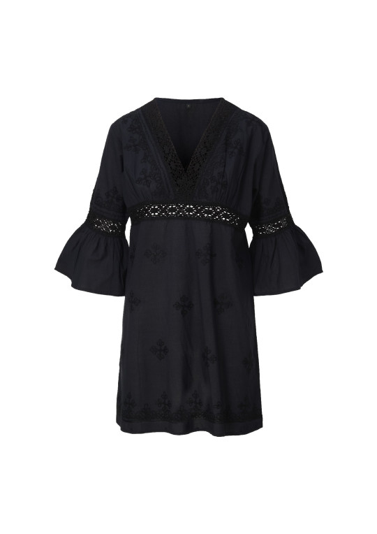 Tunika plażowa Black 8236 z długim rękawem czarna