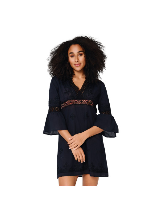 Tunika plażowa Black 8236 z długim rękawem czarna