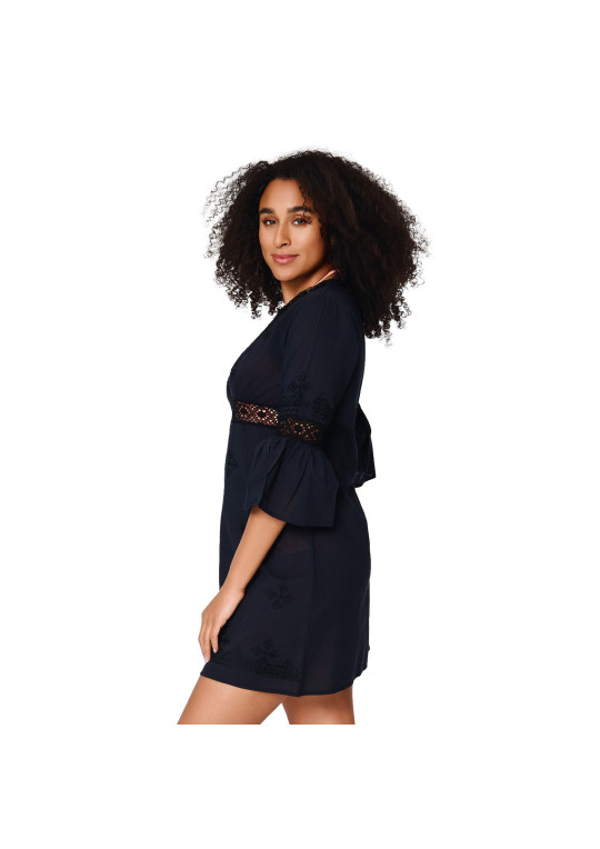 Tunika plażowa Black 8236 z długim rękawem czarna