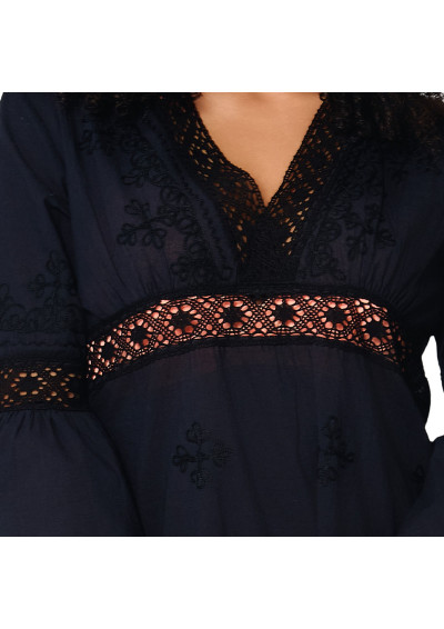 Tunika plażowa Black 8236 z długim rękawem czarna