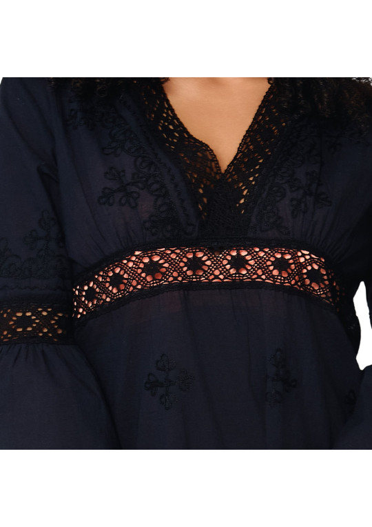 Tunika plażowa Black 8236 z długim rękawem czarna