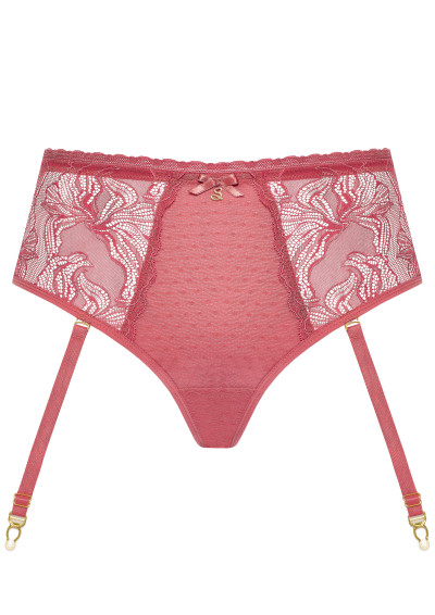 Brazyliany koronkowe różane z paskami do pończoch