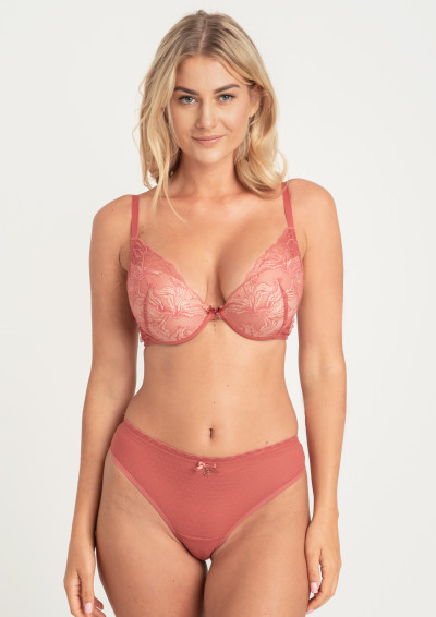 Biustonosz różowy push-up koronkowy