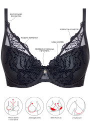 Biustonosz Mija A475 czarny push-up kwiaty Biustonosz Mija A475 czarny push-up kwiaty
